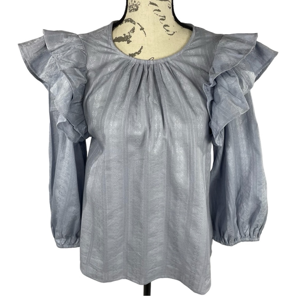 NWT Universal Thread Womens Ruffled Peasant Boho Top Light Blue